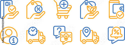 Icon set representing various e-commerce and delivery service features