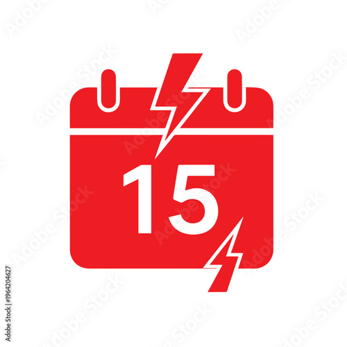 Vivid red calendar graphic shows the number fifteen intersected by two lightning bolt shapes indicating urgency.
