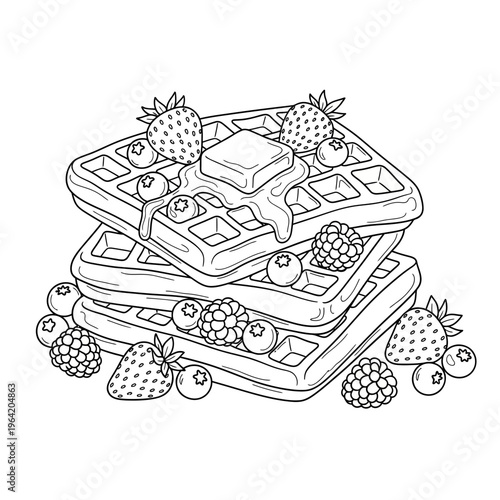Waffles with strawberries blueberries and blackberries