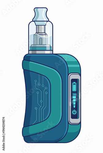 An eye-catching illustration of a contemporary vape device featuring a sleek design and a visible tank, representing modern lifestyle choices and trends in vaping.