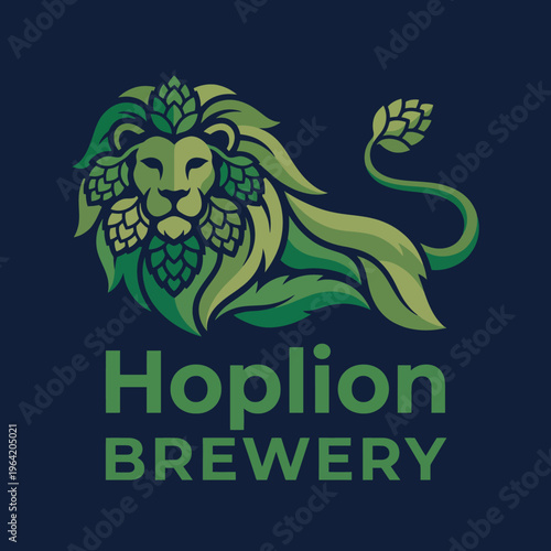 A stylish logo for 'Hoplion Brewery', featuring an elegant lion design surrounded by hops, reflecting the creativity and craftsmanship behind brewing in a vibrant graphic style.