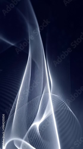 Abstract wave, light flow and energy pattern for technology background with flowing white lines creating a dynamic digital effect in dark blue space. Motion graphics, data stream and futuristic