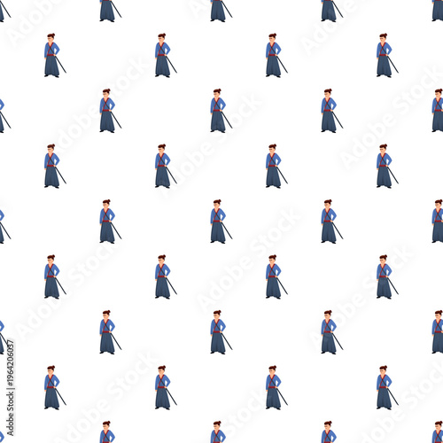 Japanese samurai warrior character standing with katana sword in a repeating seamless pattern