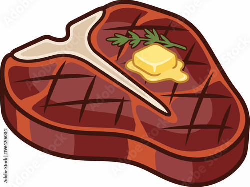 An appetizing image of a grilled steak topped with a dollop of butter and a sprig of herb, embodying culinary delight and the essence of gourmet dining experience.