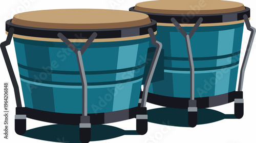 A creative depiction of traditional conga drums, highlighting their vibrant colors and unique design, representing the joyous rhythm and cultural significance in music.