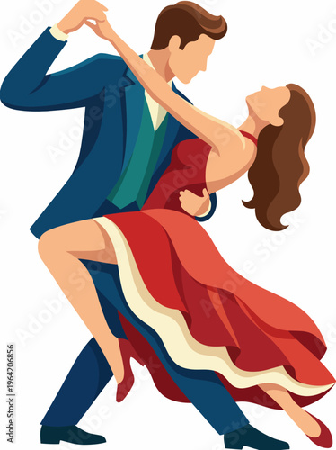 An enchanting illustration of a couple dancing gracefully, embodying romance and elegance, ideal for events, celebrations, or relationships in stock imagery.