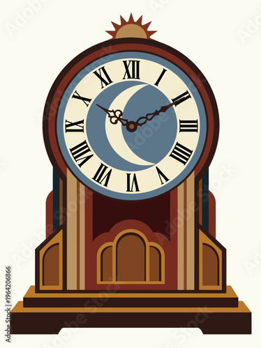 This vintage-style clock showcases a stunning moon phase design, beautifully merging timekeeping with art, perfect for home decor or collectors of unique items.