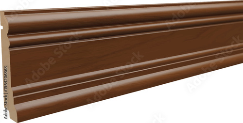 Brown Wooden Moulding Trim on White Background