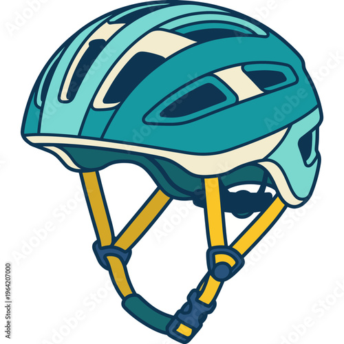 A stylish and colorful illustration of a bicycle helmet, conveying safety and adventure, perfect for cycling enthusiasts and outdoor activities in stock photography.