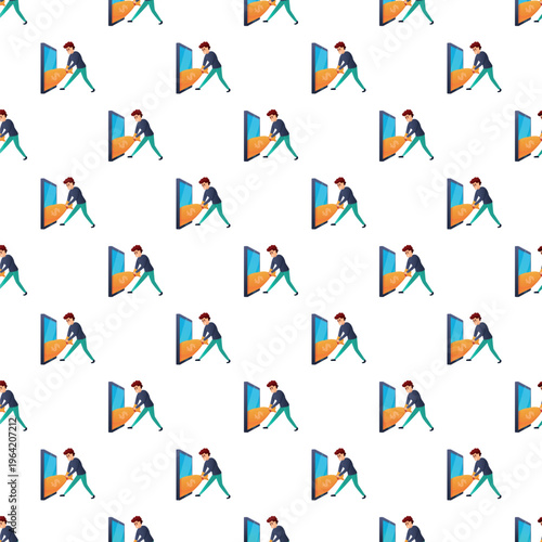 Thief pulling money bag from a smartphone screen in a seamless digital security violation pattern