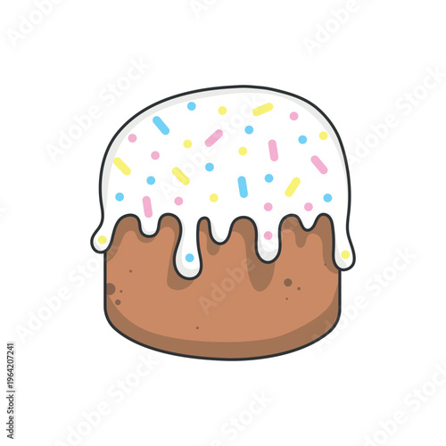 Easter Cake with White Icing and Colorful Sprinkles Vector Illustration