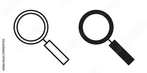 Magnifying glass icon clipart symbol isolated on white background. Flat and stroke designs.