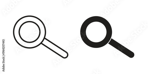 Magnifying glass icon clipart symbol isolated on white background. Flat and stroke designs.