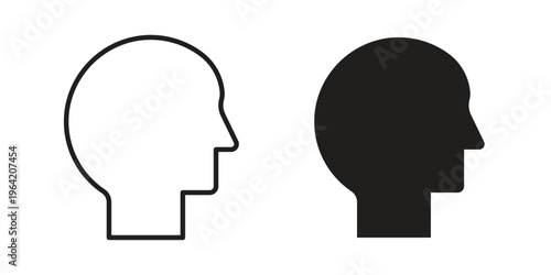 Male head icon clipart symbol isolated on white background. Flat and stroke designs.