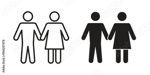 Man and woman icon clipart symbol isolated on white background. Flat and stroke designs.