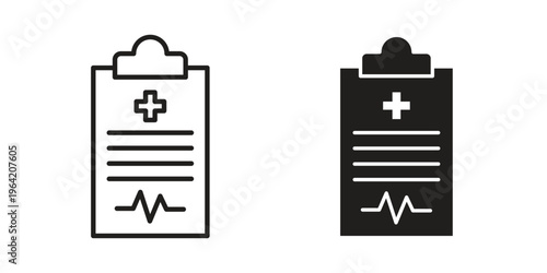 Medical report icon clipart symbol isolated on white background. Flat and stroke designs.