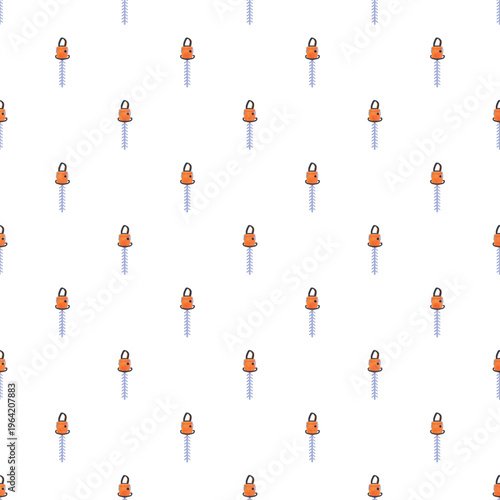Repeating illustration of orange hedge trimmers for gardening and landscaping themes