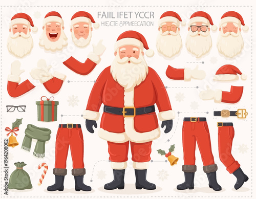 Santa Claus Character Creator Set with Various Poses and Expressions