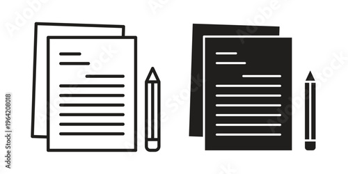 Notebook document icon clipart symbol isolated on white background. Flat and stroke designs.
