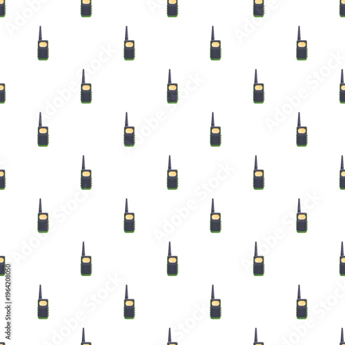Repeating pattern of small portable walkie talkie devices on a white background