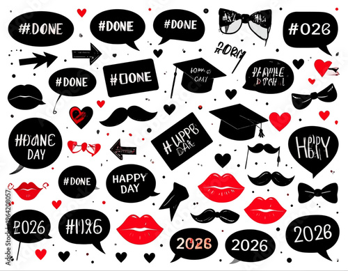 Fun Graduation Party Photo Booth Props and Icons with 2026 Theme