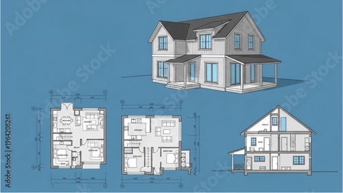 Vector CAD design style house blueprints showcase architecture and floor plans