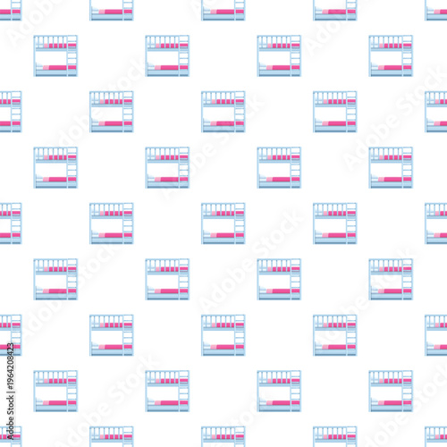 Seamless pattern featuring bunk beds with pink bedding, ideal for children's interiors