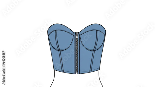 Vector CAD design style blue corset with black lines and zipper