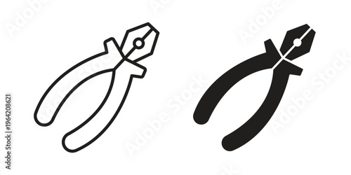 Pliers icon clipart symbol isolated on white background. Flat and stroke designs.