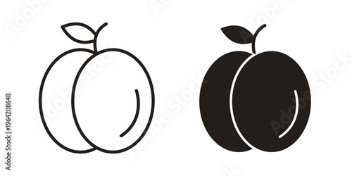 Plum icon clipart symbol isolated on white background. Flat and stroke designs.