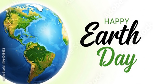 Happy earth day celebration with colorful globe illustration and green text