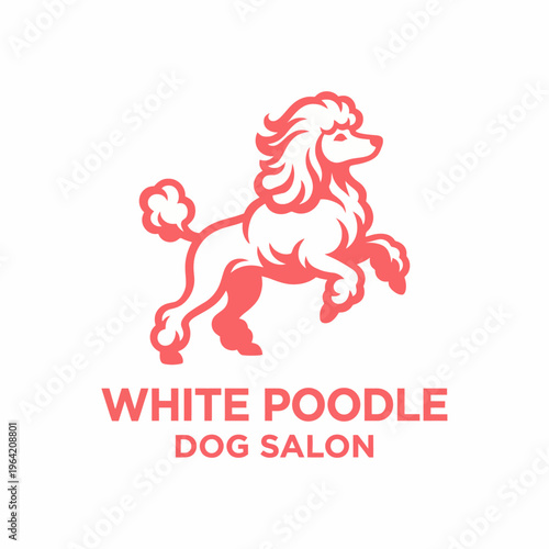An adorable illustration of a playful white poodle, perfect for representing dog grooming salons, showcasing the playful nature and gracefulness of this beloved breed.