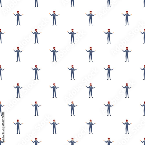 Seamless pattern featuring a bearded businessman character wearing a fez and presenting