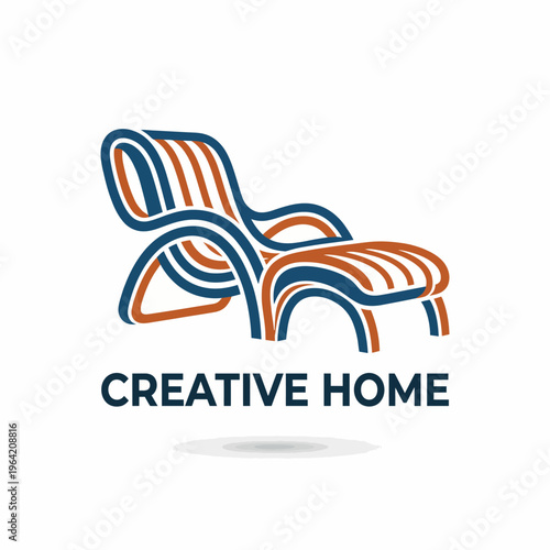 A stylish and modern logo depicting a unique chair design, representing innovation and creativity in furniture, ideal for a contemporary home decor business.