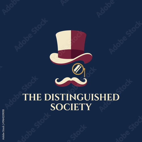 A classy logo design featuring a top hat and monocle, symbolizing sophistication and exclusivity for a distinguished society or high-end group.