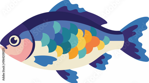 A vibrant and whimsical illustration of a fish with an array of colors and patterns, symbolizing creativity and the beauty of marine life for art enthusiasts.