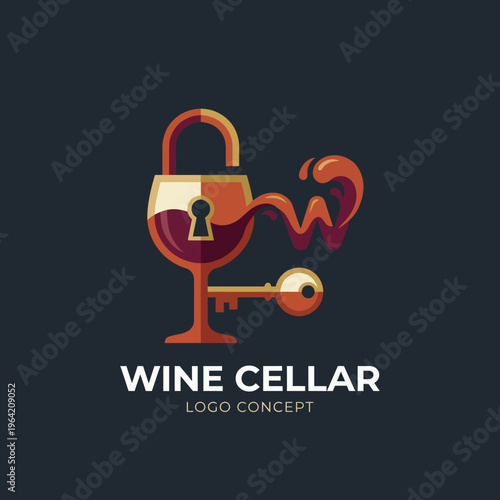 A sophisticated logo concept depicting a wine glass with a lock and key, symbolizing exclusivity and premium quality experience in the wine market.