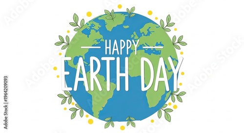 Happy earth day celebration with green leaves and colorful globe illustration