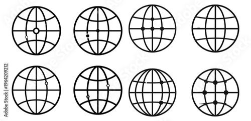 Set of Simple Black Outline Globe Illustrations for Design Use