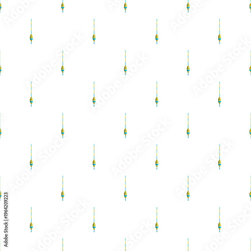 Repeating pattern of yellow and green fishing floats arranged on white background