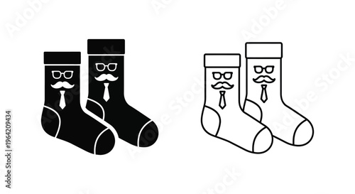 Funny sock designs with eyeglasses and mustache Vector