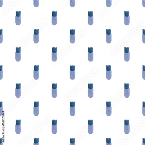 Repeating pattern of blue electric hair trimmers on a white background