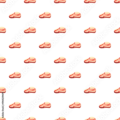 Cartoon meat steaks creating a seamless repeating pattern on a white background