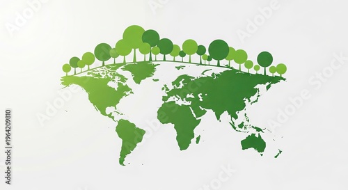 Illustration of a green world map with trees symbolizing environmental sustainability concept