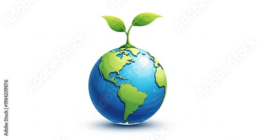 Illustration of planet earth with a small green plant growing on top