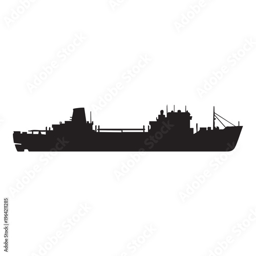 Silhouette of a large cargo ship a simple vector illustration for maritime transport and logistics concepts isolated on a white background