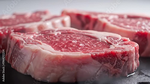 Close-Up of Raw Marbled Beef Steaks Ready for Grilling or Cooking