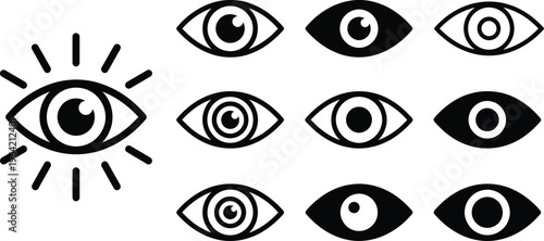 Eye icon set. Eyesight symbol. Retina scan eye icons. Simple eyes collection. Eye silhouette - stock vector.