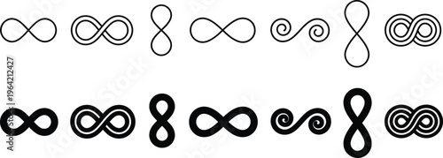 Infinity icon set. Infinity, eternity, infinite, endless, loop symbols. Unlimited infinity collection icons flat style - stock vector