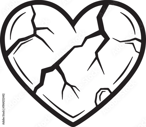 Cracked Heart Line Art Illustration Minimalist Broken Soul Icon Vector Graphics